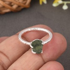 Czech Republic Authentic Moldavite Branch Ring Made in 925 Sterling Silver