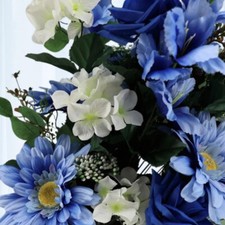30" Blue  White Artificial Hydrangea, Daisy  Gladiola Floral Bush