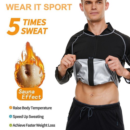 Men Sweat Weight Loss Sauna Suit Workout Shirt Body Shaper Fitness Jacket S-3XL