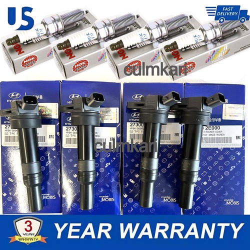 4Pack Ignition Coils + NGK Spark Plugs for Hyundai Elantra Kia 27300