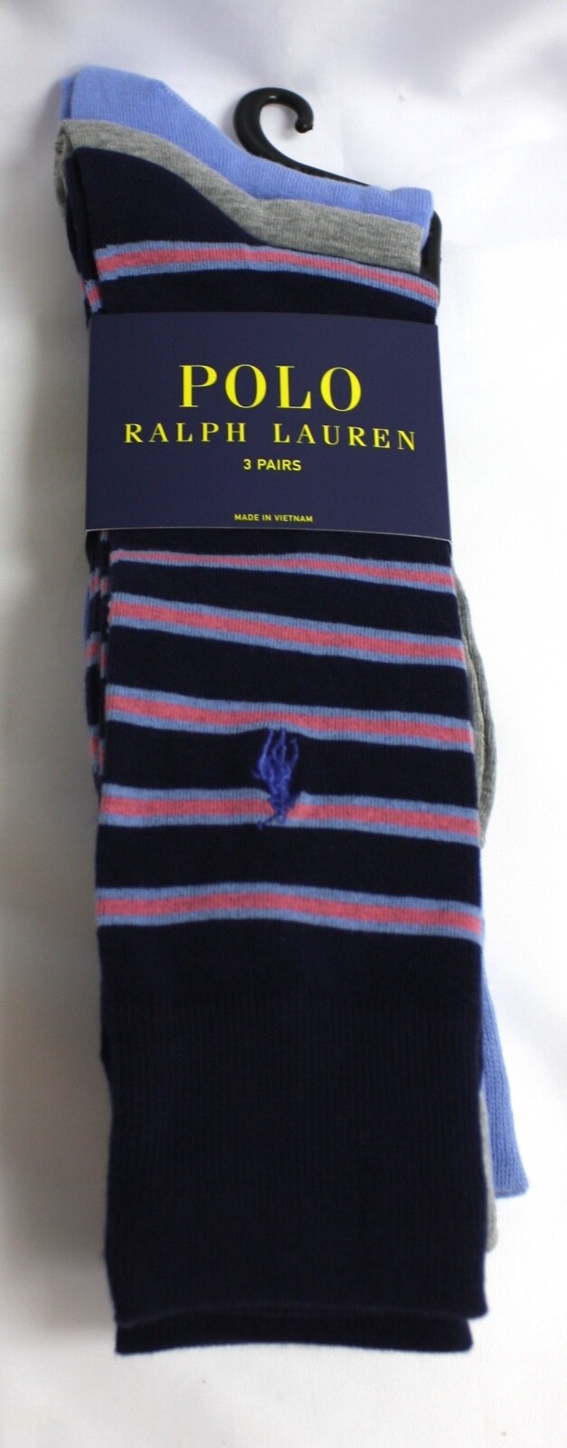 Calze Polo Ralph Lauren blu navy grigio grigio pony logo righe tinta unita confezione da 3 paia nuove con scatola