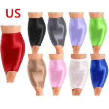 Womens Stretchy High Waist Miniskirt Glossy Bodycon Pencil Skirts Club Party