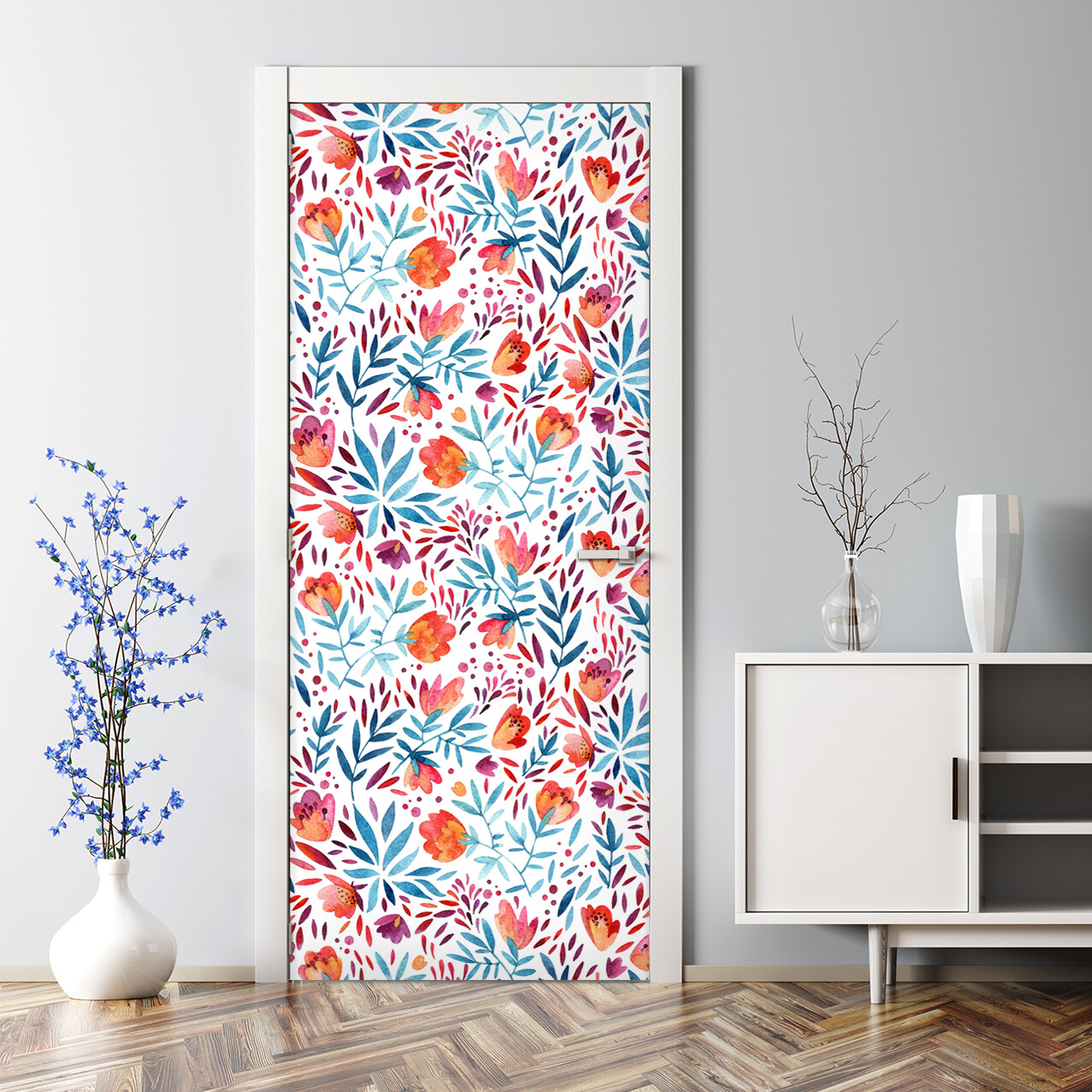 Vintage poppy Bubble Free Door sticker Floral Flowers art prints Nursery Decal