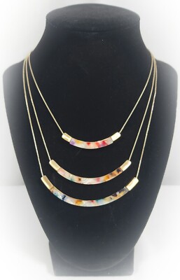 Gold Triple Chain with Multi-Color Acrylic Curved Bars 15''w/3'' Extender 