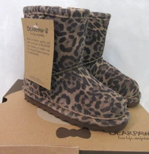 BEARPAW ELLE EXOTIC TODDLER ZIP BOOTS Leopard Print SUEDE Shearling Lined SZ 7