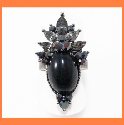 PRINCESS AUSTRIAN RHINESTONE CRYSTAL COCKTAIL RING BLAC