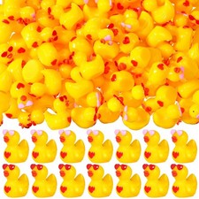 100 Pcs Valentine Mini Resin Ducks Bulk Heart Ducks Figures with Sunglasses Tiny