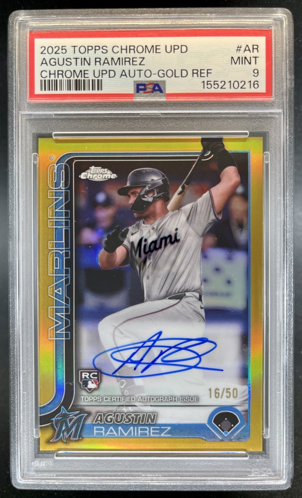 2025 Topps Chrome Agustin Ramirez RC Auto GOLD Refractor /50 PSA 9 Marlins