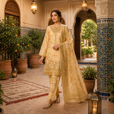 Lawn Embroidered 3Pcs Multicolor Set Large Ladies Stitched Suit