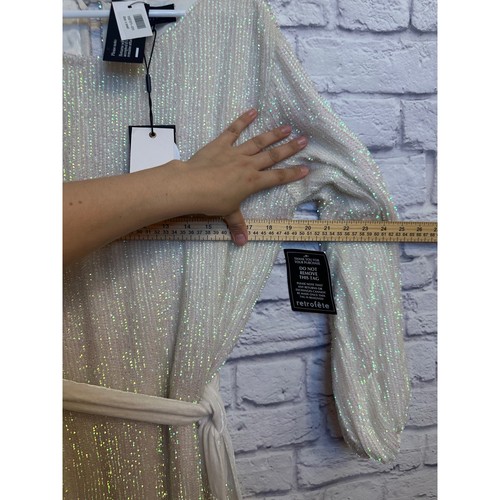 Nuevo con etiquetas Mini Vestido Retrofete Grace Terciopelo Recortado Blanco Lentejuelas Manga Larga Cinturón X - Imagen 8 de 13