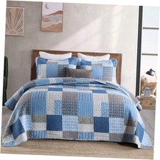 Quilt King Size - 100 Cotton King Size King 98"x106" Gray/Blue/Navy