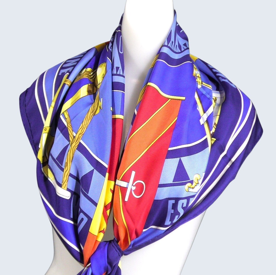 HERMES Carre 90 Seidentuch SEXTANTEN maritim blau eckig Halstuch Damen