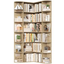 L-shaped Corner Bookcase with 18 Open Shelves 6 Tiers Tall Bookshelf 185x84x80cm