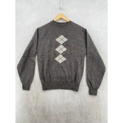 Tuxan Mens Argyle Sweater  Shetland Wool Acrylic Blend Speckled Rag Gray Large