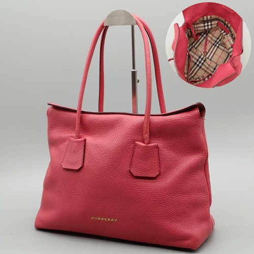 BURBERRY Tote Bag Pink Nova Check Leather Women Used Authentic