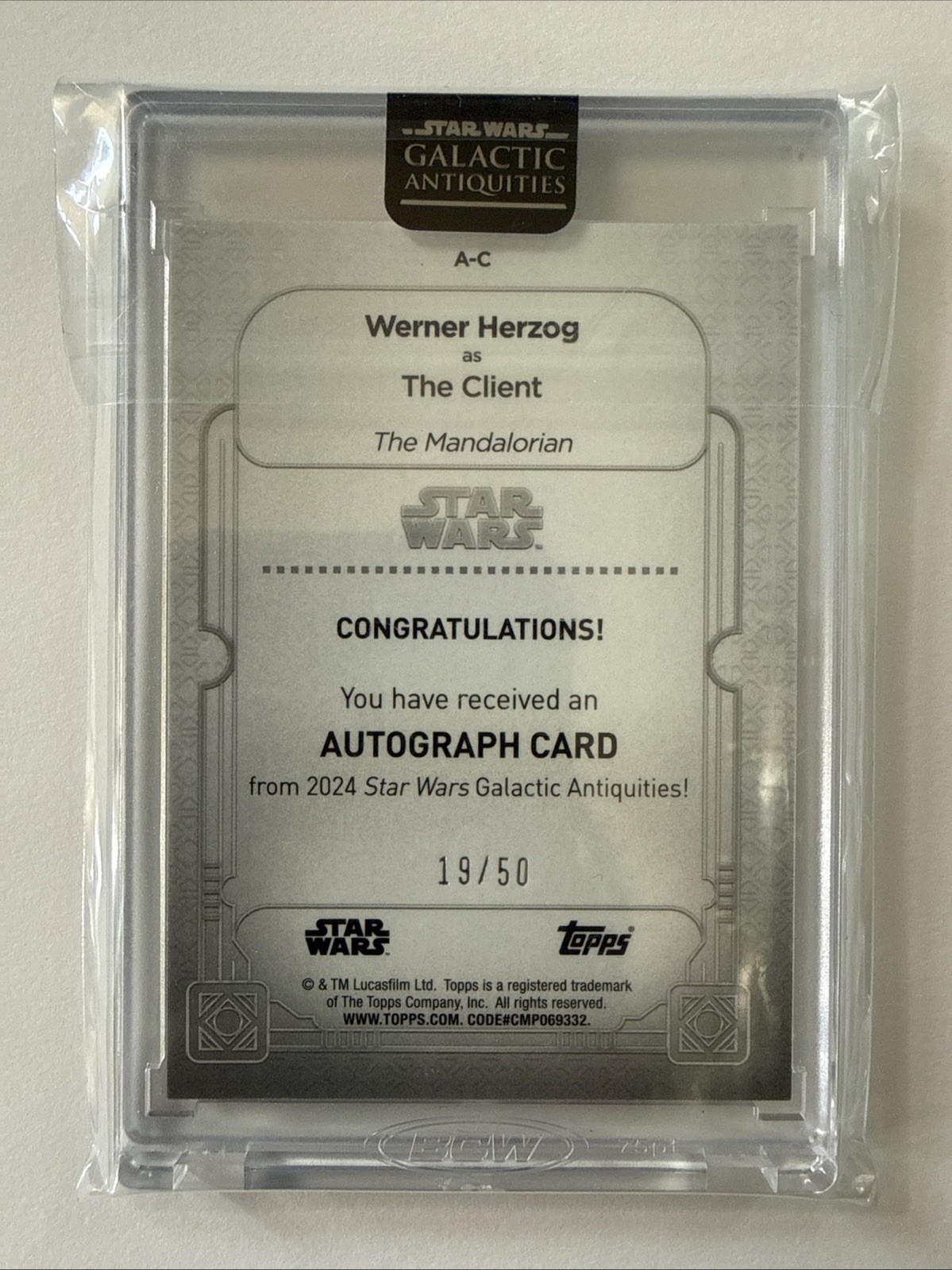Topps Star Wars Galactic Antiquities WERNER HERZOG / THE CLIENT On Card Auto /50 view 2
