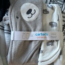 Carter's Baby Hooded Towel and Bath Towel Set Bears Gray White