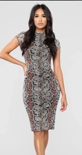 Fashion Nova Medusa Brown Black Snakeskin Mesh Bodycon Dress Size Medium NWT