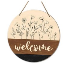 Farmhouse Sign Decor for House Front Door Wood Hanging Door Sign Welcome
