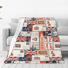 UK and London Theme Throw Blanket for Bed Sofa Couch Envelopes Symbols Flag R...