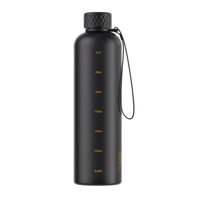 Slim Water Bottle 42 oz, Leakproof with Time Marker and Strap