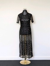 ASOS Sheer Tulle Black Floral Tiered Babydoll Maxi Dress Boho Vintage Party XS