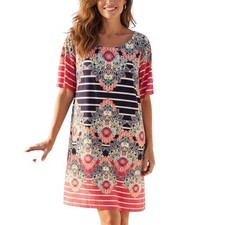 Eliza J Floral Medallion Costal Shift Dress  22W Zip Back Relax Beachy Vacation