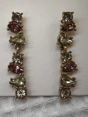 ANN TAYLOR LOFT PINK CASCADE EARRINGS RHINESTONES PEAR SHAPE DANGLE SHOPPING BAG