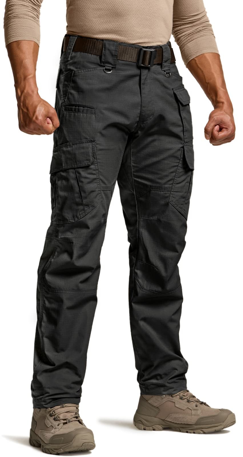 Men's Tactical Pants, Water Resistant Ripstop Cargo Pants, L