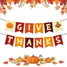 Happy Thanksgiving Give Thanks Banner Fall Orange Red Brown