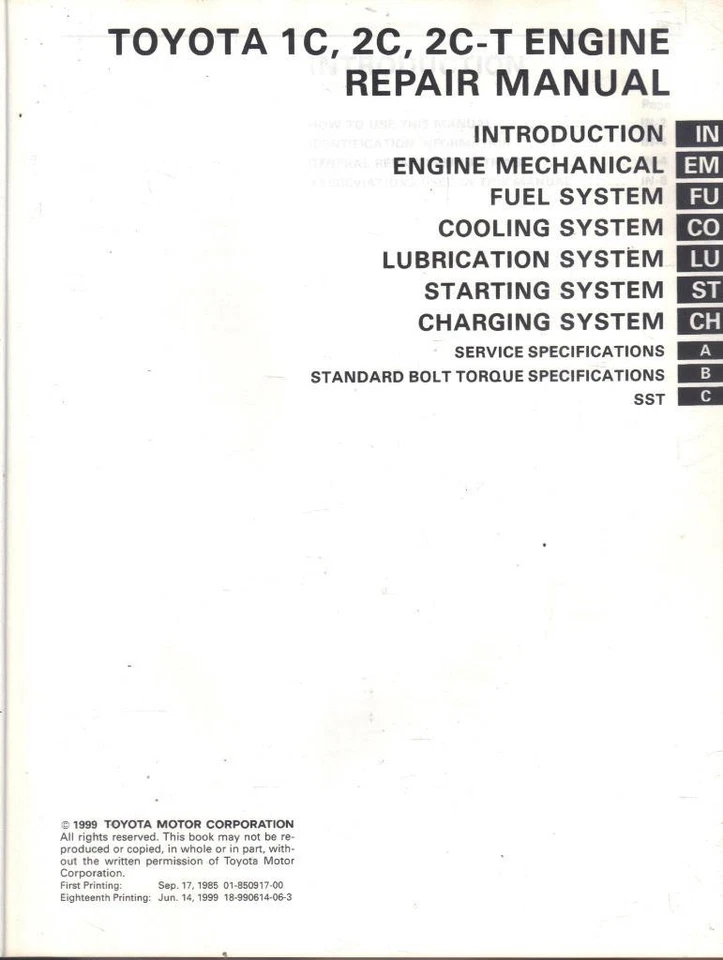TOYOTA LITEACE,TOWNACE 1C,2C,2C-T,1.8,2.0 DIESEL ENGINE REPAIR MANUAL 1985-2001 - Image 2 of 2