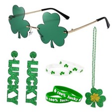 St. Patricks Day Party Favors Set,Irish Green Shamrock Glasses,LUCKY Acrylic