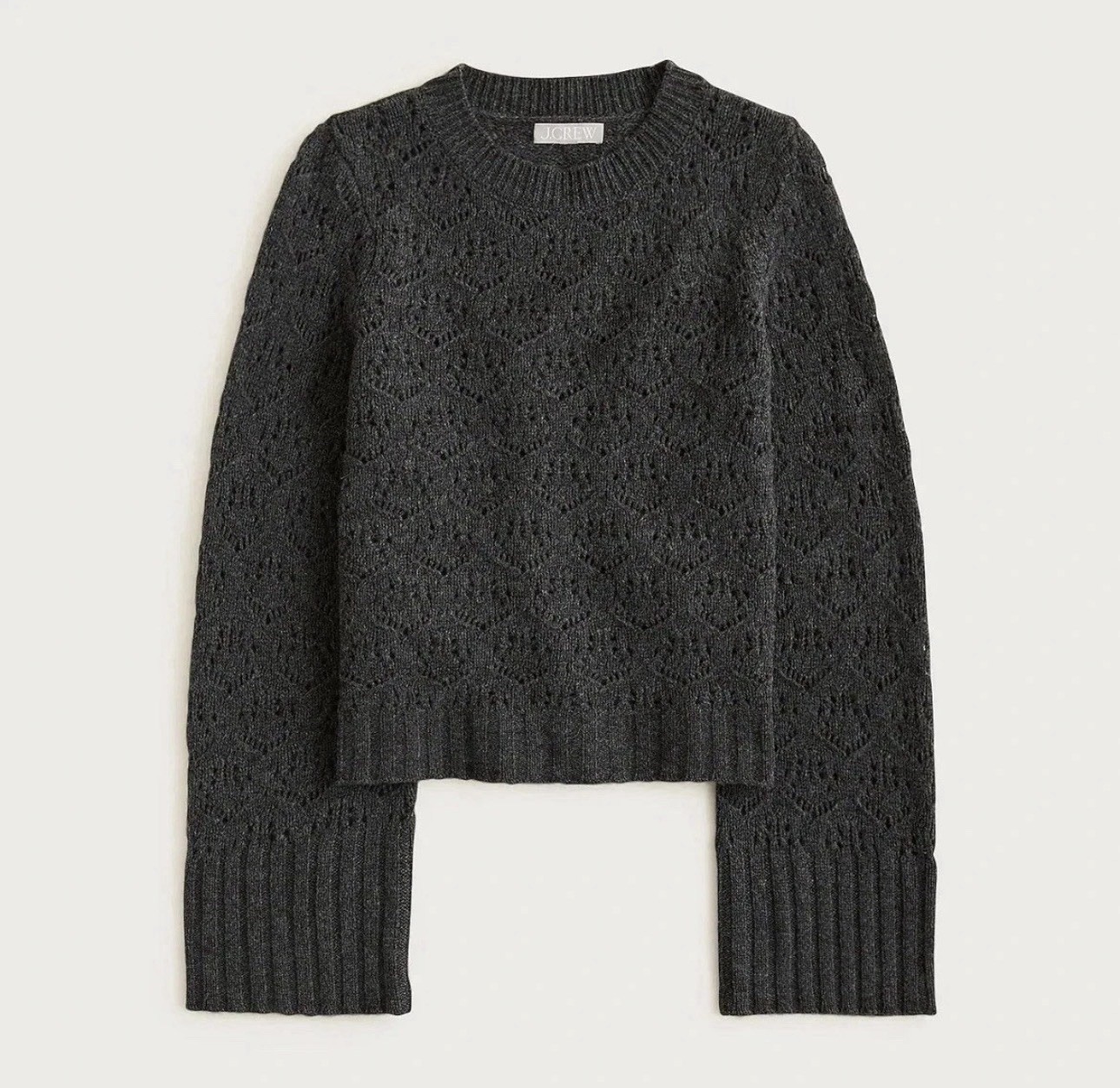 NWT J CREW Wide-sleeve Pointelle Crewneck Sweater in Merino Wool • Size Large