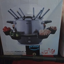 Dash Deluxe Fondue Maker Electric 3 Quart Stainless Steel 8 Forks
