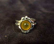 Silver Toned Ring With Brown Glass