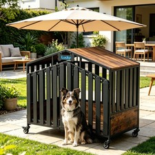 XXL Heavy Duty Pet Dog Cage Strong Metal Crate Roof Kennel Playpen with Wheels