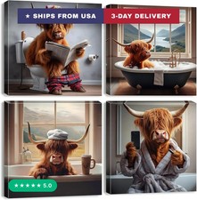 Bathroom Highland Cow Wall Decor Funny Cow Wall Art Rustic Longhorn Animals Bath