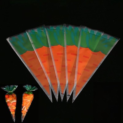 50 PCS Clear Carrot Pattern Candy Bags for Easter Gift Wrap Party Supplies