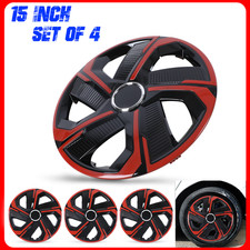 Red Black 15 Universal Wheel Covers Hubcaps Set Of 4 Snap On For Steel Wheel