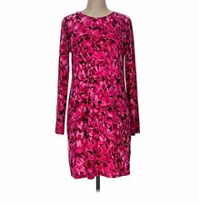 Michael Michael Kors Long Sleeve Floral Sheath Dress Pink Magenta Size M