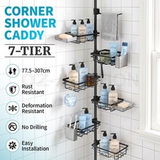 Corner Shower Caddy Tension Pole 7-Tier Adjustable Telescopic Bathroom Organiser