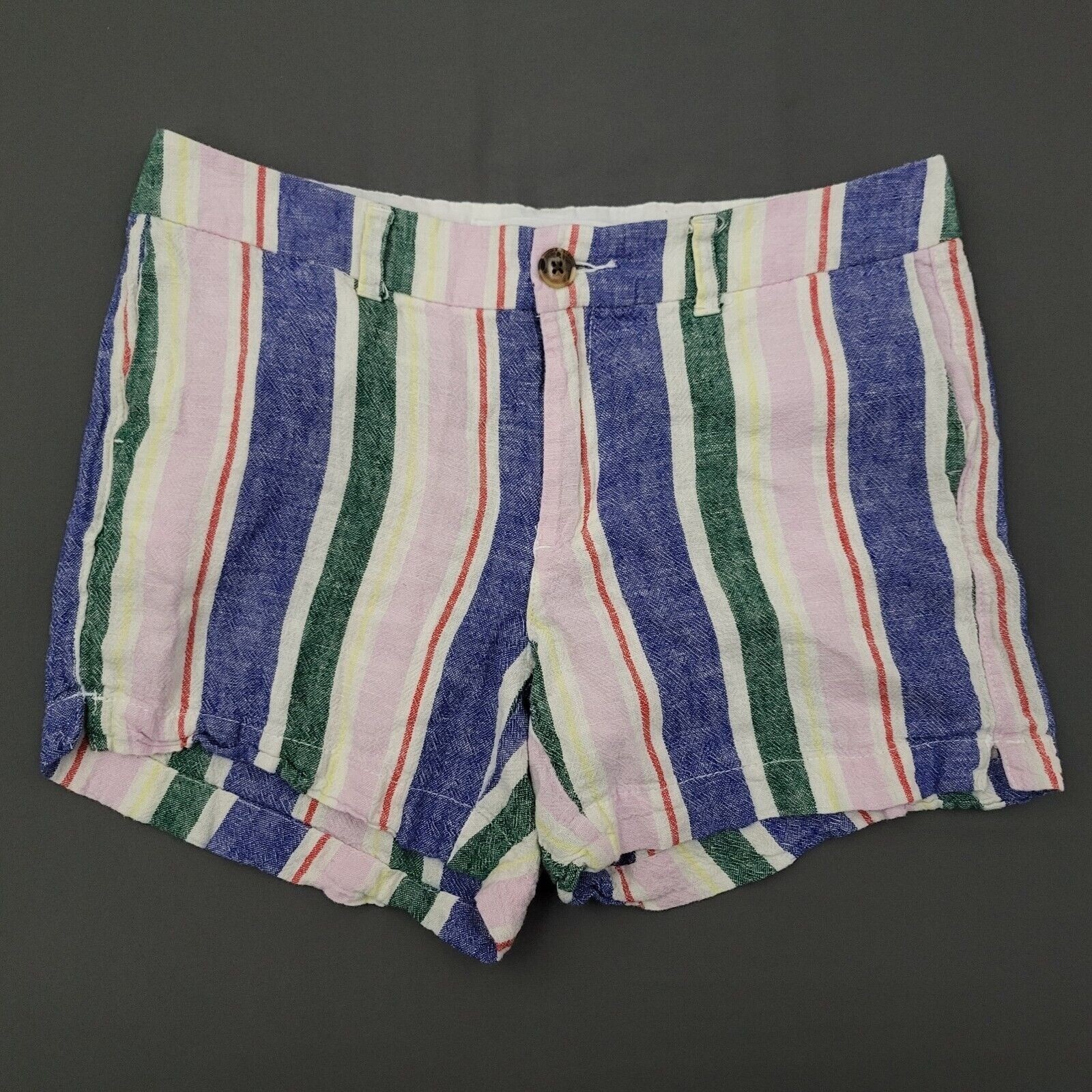 Old Navy Everyday Short Womens 6 Linen Blend Striped Multi-Color Mid-Rise Summer
