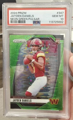 Jayden Daniels Neon Green Pulsar PSA 10