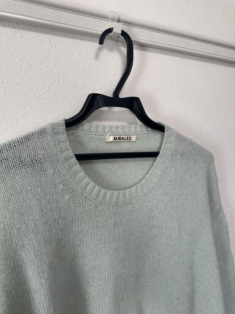 Auralee Shetland Wool Knit Sweater Mint Green 5 Crew Neck New 