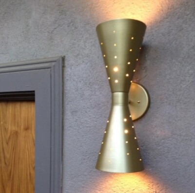 Atomic 50's 60's style mid-century modern bow tie dual cone wall sconce lamp