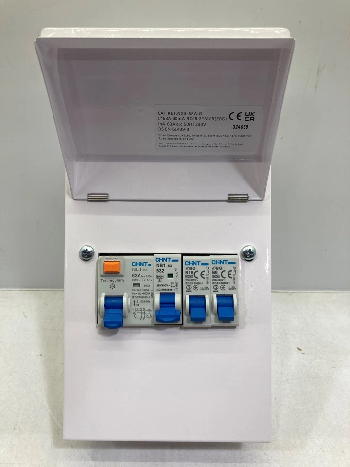 CHINT NX3-5RA-3 GARAGE WERKSTATT VERBRAUCHEREINHEIT SICHERUNGSKASTEN 30MA RCD 6,16,32 AMP MCB