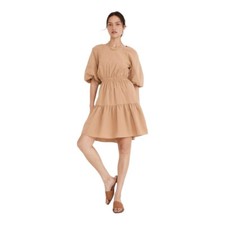 Madewell Seersucker Puff-Sleeve Cutout Mini Dress Seed Khaki NWT Size X-Large