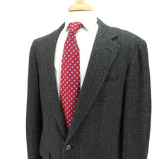 VTG Cricketeer Dark Gray Wool Tweed Plaid Check Blazer Sport Jacket 42R USA