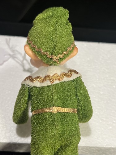 Vintage JAPAN GREEN Christmas Knee Hugger Pixie 7" Elf 1960s ADORABLE Happy Guy - Picture 7 of 9
