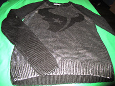 NEW NFL HOUSTON TEXANS WOMENS SHIMMERY CREW NECK SWEATER SILVER/BLACK MEDIUM